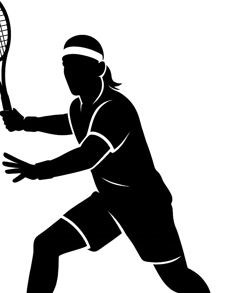 Silhouette of a tennis player mid-swing